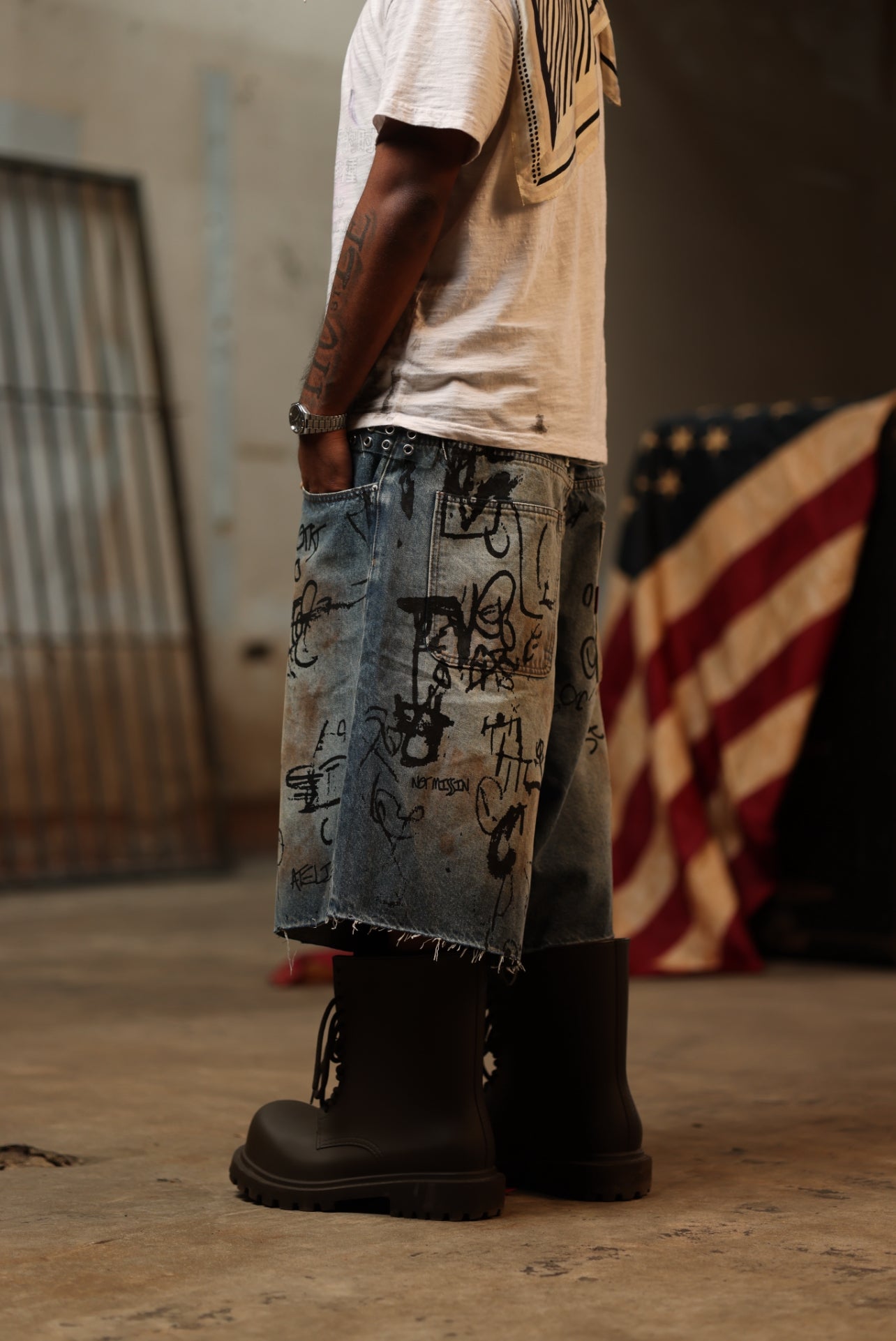 Army Fatigue Denim Shorts
